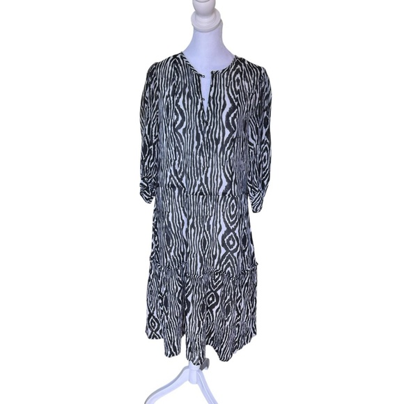 Banjanan - Midi Dress Black & White Abstract Print Sz S - Picture 2 of 9